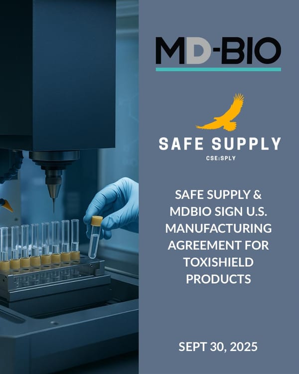 Safe Supply Streaming Co Ltd.  Signs U.S. Manufacturing Agreement for ToxiShield Products